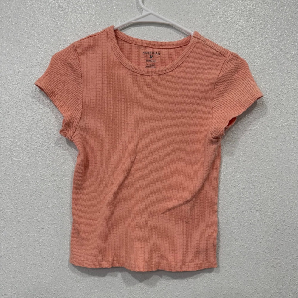American Eagle Ribbed T‎ Shirt Womens XL Short Sleeve Peach Casual Top